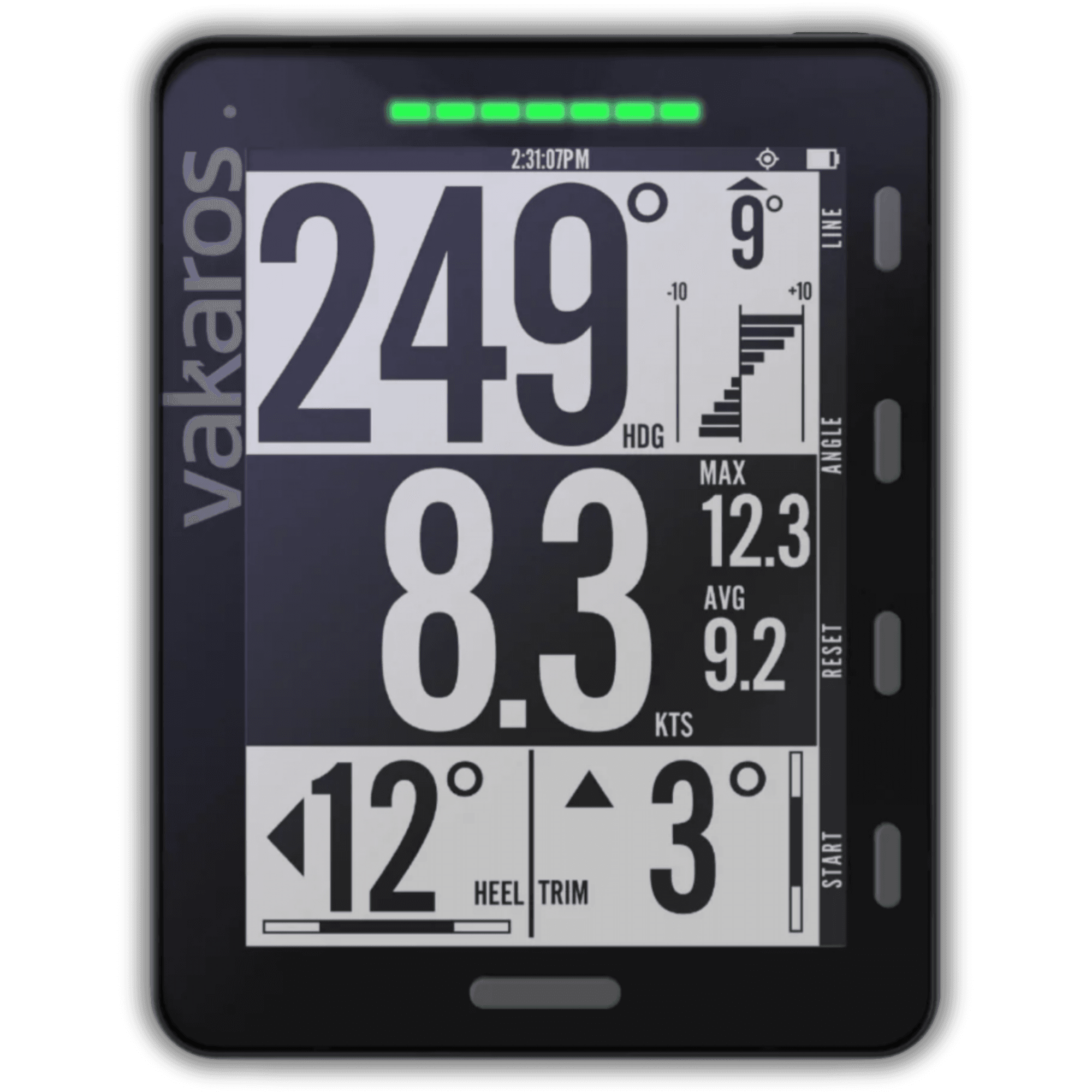 Vakaros Atlas 2 sailing instrument display showing start mode